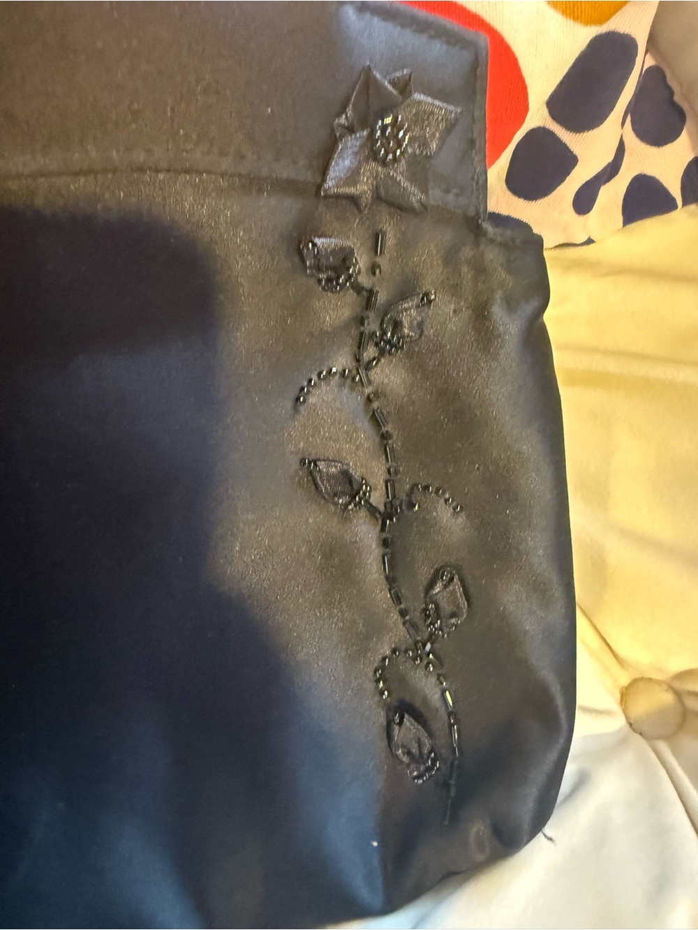 90s Bloomingdale's Black Mini Bag Purse with Floral Appliqué - Picture 5 of 9